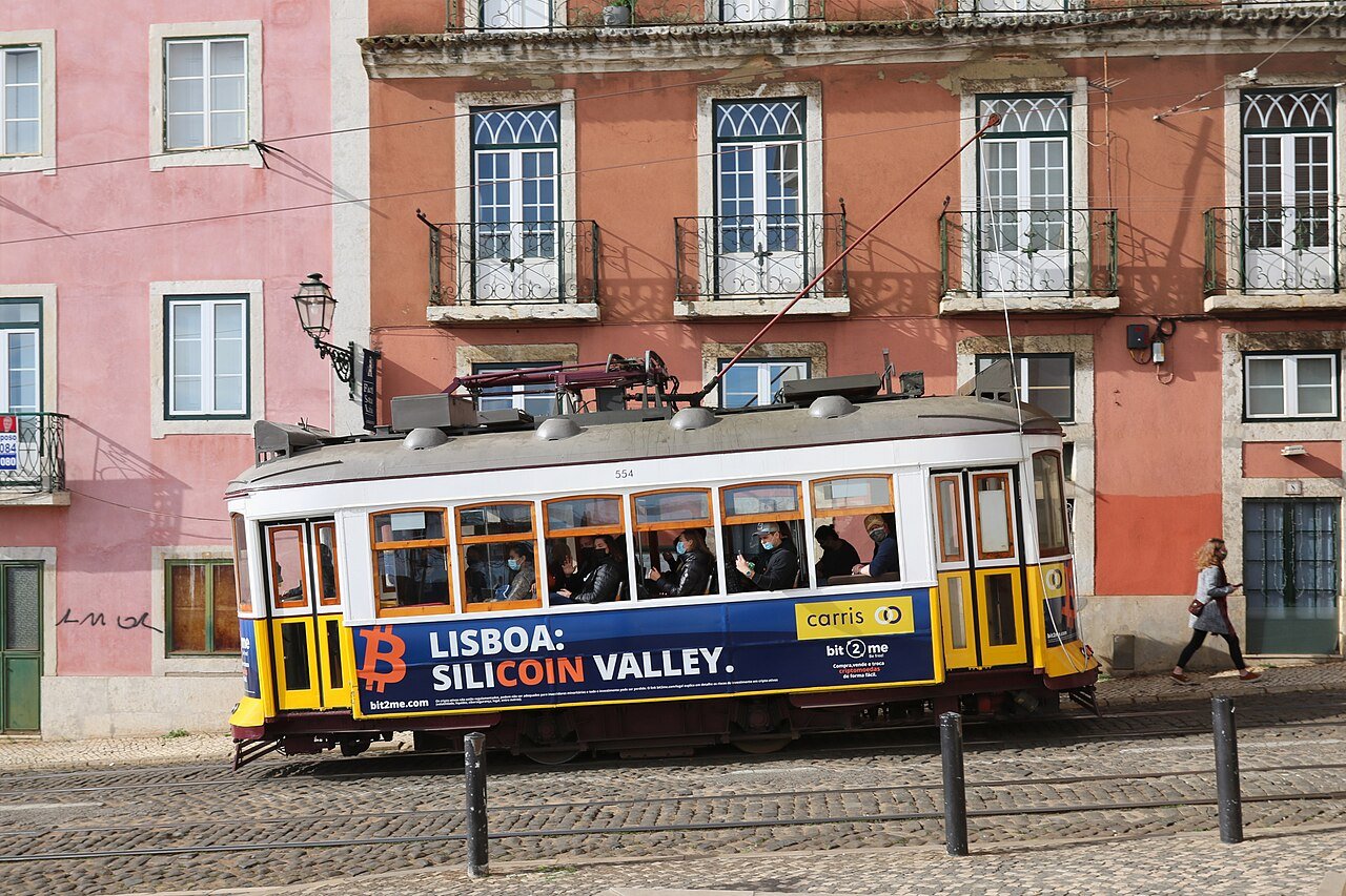 Tram passing through Alfama, Lisbon